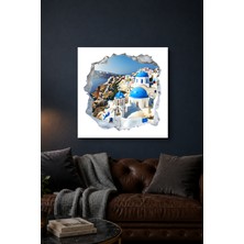 Lucena 3D Santorini Manzarası Metal Tablo Yunanistan Temalı Dekoratif Duvar Tablosu