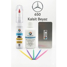 COLORGUARD Mercedes-Benz 650 Kalsit Beyaz İğneli ve Fırçalı 2 si 1 Arada Rötuş Boyası Yüzey Temizleme Solüsyonu Profesyonel ve Çapaksız Rötuş Çeliği 5'li Uygulama Çubuğu Seti