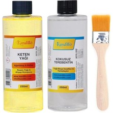 FourForce Magnet Yağlı Boya Seti Yardımcı Malzemeler 2 x 250 ml Terebentin Resim Keten Yağı + Fırça