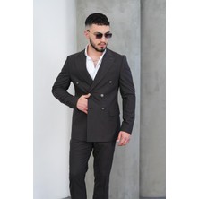 Dupont Slim Fit Erkek Sivri Yaka Çizgili Kruvaze Takım Elbise