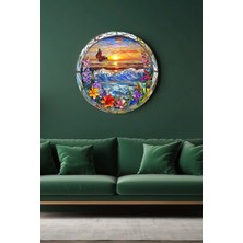 Lucena Kelebekli Deniz Gün Batımı Mdf Tablo Vitray Çiçekli Modern Duvar Dekoru