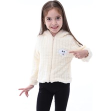 Aden Kids Ekru Unisex Çocuk Kareli Peluş Hırka - Astar Detaylı, 1-5 Yaş, Kışlık