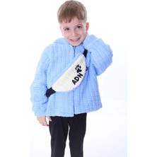 Aden Kids Bebe Mavisi Kareluxe Peluş Aksesuarlı Çocuk Hırka - Unisex 1-5 Yaş