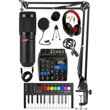 FourForce Stüdyo Ekipmanları Midi Live Paket-1 Ses Kartlı Mikser Midi Klavye BM800 Mikrofon Kulaklık