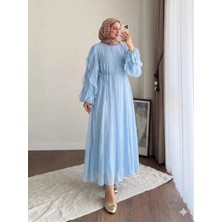 Miraydin Butik Kadın Kolu Fırfırlı Modal Elbise M2648 -  Bebe Mavisi