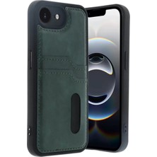 TeknoKapsül Newface Iphone 16E Kılıf Sara Kartvizitli Deri Kılıf - Koyu Yeşil