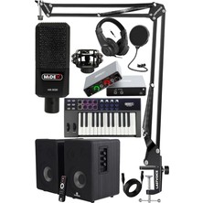 FourForce Impressive Paket-3 Stüdyo Ekipmanları Seti (Monitör Mikrofon Ses Kartı Kulaklık Midi Klavye)