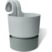 FourForce Ixora Tek Askılı Balkon Saksısı Tabaklı Mat Plastik Saksı (1 Adet, Gri)