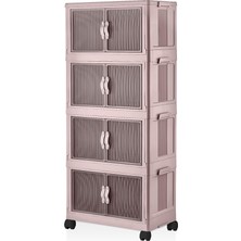 FourForce 4 Kat Portatif Organizer Tekerlekli Çok Amaçlı Katlanabilir Dolap, Kapaklı Düzenleyici Raf Mutfak, Banyo, Çocuk Odası, Garaj ve Ardiye Için Toparlayıcı Ünite, Stop Tekerlekli (Pudra)