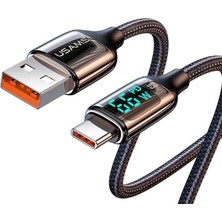 FourForce US-SJ544 Dijital Göstergeli,çipli,örgülü,1.2m Pd 66W USB To Type-C Hızlı Şarj ve Data Kablosu