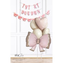 Pekshop Retro Pembe Fiyonk Balonlu Banner Setli Doğum Günü Balon Seti