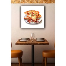 Lucena Pizza Dilimi Metal Tablo Peynirli ve Pastırmalı Mutfak Temalı Dekoratif Duvar Tablosu