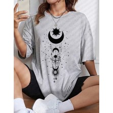 Nigrum Pardus Nıgrum Pardus Yeni Sezon Galaksi Sembol Baskılı %100 Pamuk Büyük Beden Kadın T-Shirt