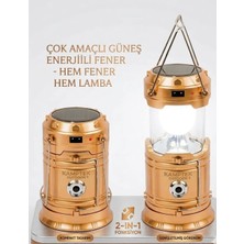 Kamptek Kamp Teknolojisi Şarjlı Kamp Lambası Fonksiyonel Dış Mekan Çadır Feneri Metal Gövde Güneş Enerjili