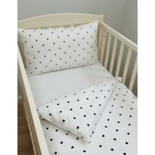 Sevza Kids %100 Pamuk 3'lü Set Bebek Nevresim - Yorgan, Yastık Kılıfı, Çarşaf - Siyah Kalp - 100X150 35X45 70X140