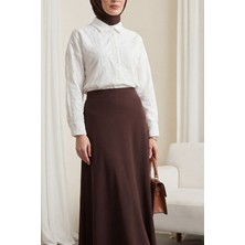 Moda Morfo Fistolu Oval Kesim Düğmeli Vual Gömlek -Beyaz