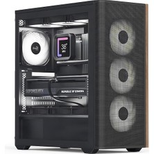 FourForce D501A Orta Kule Kılıfı, Ahşap Aksanlı Mesh Ön, 360MM Radyatör Desteği, 11 Fan Yuvası, 400MM Gpu, Atx/m-Atx/mini-Itx, Manyetik Toz Filtreleri, Spcc Çelik Konstrüksiyon, Moda Pc Yapısı, Siyah