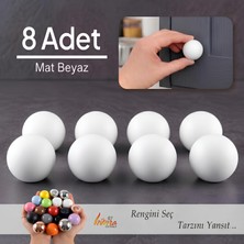 Glaswen 8 Adet Sert Plastik Düğme Yuvarlak Top Mat Beyaz Dolap Mobilya Mutfak Dolabı Çekmece Kulbu Kulpu Kulplar