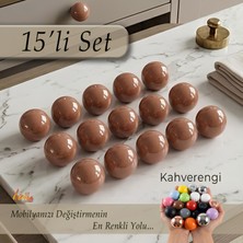 Glaswen 15 Adet Sert Plastik Düğme Yuvarlak Top Kahverengi Dolap Mobilya Mutfak Dolabı Çekmece Kulbu Kulpu Kulplar