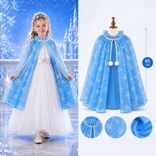 İlk El Grup Kar Tanesi Desenli Mavi Elsa Pelerini - Astarlı Frozen Pelerini 85 cm Iegtgrs-34