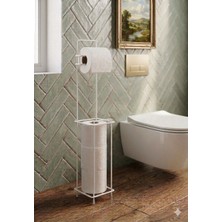 Statika Home Köşeli Beyaz Tuvalet Kağıtlığı Wc Kağıtlık Yedekli Metal Tuvalet Kağıdı Standı Tutacağı Askısı