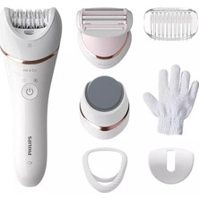 FourForce Epilasyon Cihazı, Islak ve Kuru Kablosuz Kullanım, LED Işık, Ekstra Geniş Başlık, Hassas Bölge Başlığı, Pedikür Ayak Törpüsü, 6 Aksesuar Dahil, Beyaz Renk, BRE730/05