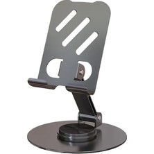 FourForce Kaliteli Metal Stand Katlanabilir ve Ayarlanabilir 360 Derece Dönebilen Tablet Standı Telefon Tutucu Masa Üstü Gri Stant