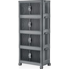 FourForce 4 Kat Portatif Organizer Tekerlekli Çok Amaçlı Katlanabilir Dolap, Kapaklı Düzenleyici Raf Mutfak, Banyo, Çocuk Odası, Garaj ve Ardiye Için Toparlayıcı Ünite, Stop Tekerlekli (Antrasit)