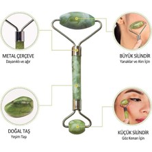 Ozcmax Özel Süngerli Kutusunda Kırılmaz Çift Taraflı 2li Cilt Yüz Masaj Aletii Jade Roller Yeşim Taş