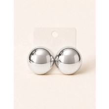 Aymeta Kadın Bombeli Yuvarlak Küpe 4 cm Parlak Metal Şık Modern Küpe