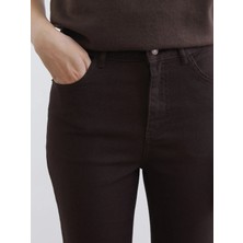 LC Waikiki Kahverengi Crop Flare Kadın Jean Pantolon