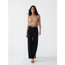 LC Waikiki Siyah Yüksek Bel Wideleg Kadın Jean Pantolon
