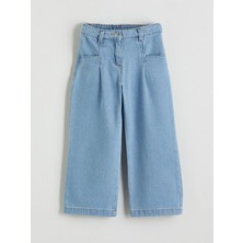 LC Waikiki Indigo Beli Lastikli Wideleg Kız Çocuk Jean Pantolon