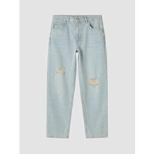 LC Waikiki Indigo Boyfriend Fit Yırtık Detaylı Kadın Jean Pantolon