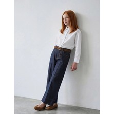 LC Waikiki Indigo Wideleg Fit Kız Çocuk Jean Pantolon ve Kemer