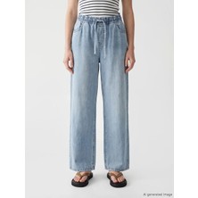 LC Waikiki Mavi Beli Lastikli Wideleg Kadın Jean Pantolon