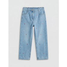 LC Waikiki Indigo Nakışlı Kız Çocuk Jean Pantolon