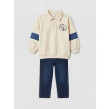 LC Waikiki Bej Baskılı Erkek Bebek Sweatshirt ve Jean Pantolon
