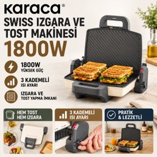 Karaca Kompakt Bej Tost Makinesi, 1800 W Performans, 180 Derece Açılabilir Izgara Alanı, Çıkarılabilir Plakalı Şık ve Pratik Mutfak Yardımcısı, Enerji Verimli Hazırlık Deneyimi