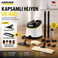 Karcher Çok Amaçlı Buharlı Temizlik Makinesi 1900W Ev Tipi Yüksek Basınçlı Buharlı Mop Fayans Parke ve Derz Temizleyici Kesintisiz Yoğun Buhar Gücü Dayanıklı Sc 3 Deluxe Seti