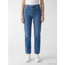LC Waikiki Mavi Crop Flare Kadın Jean Pantolon