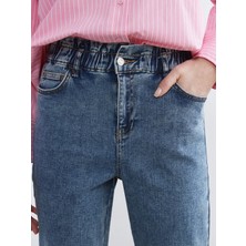 LC Waikiki Mavi Beli Lastikli Slim Mom Kadın Jean Pantolon