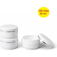 Demet Home 100 ADET 30 ml Lüx Gümüş Şeritli Boş Plastik Pomat Kozmetik Krem Ecza Hobi Kutusu Krem Kavanozu 30 cc Cidarlı empty box