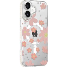 TeknoKapsül Iphone 16 Floral Magsafe Kapak - Pembe