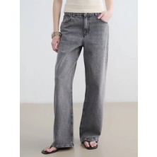 LC Waikiki Gri Yüksek Bel Wideleg Kadın Jean Pantolon