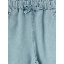 LC Waikiki Mavi Beli Lastikli Fiyonklu Kız Çocuk Jean Pantolon
