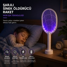 Eşya Dünyası Şarjlı Sinek Öldürücü Raket 5W – Mor Işık Uv Sinek Kovucu, Masaüstü Standlı, USB Şarjlı Elektrikli Böcek Öldürücü