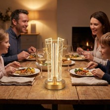 Ozcmax Iki Yandan Kavisli Silindirik Geometrik Çizgi Model Kristal LED Masaa Lambası – Dokunmatik, 3 Renk Işık Modlu, Şarjlı Dekoratif Gece Lambası