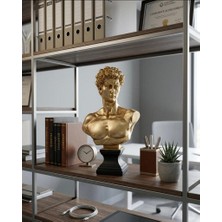 Mirsa Global Modern Dekoratif Biblo – Gold Siyah Detay David/ Davut Heykeli, Salon Konsol & Sehpa Üstü Şık Ev Dekorasyonu, Lüks Ofis Aksesuarı