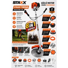 Staxx Power Güçlendirilmiş Çelik Pistonlu 63CC 8ın1 Benzinli Yan Tip Tırpan Ot Biçme Motoru + Süper Çapa Seti